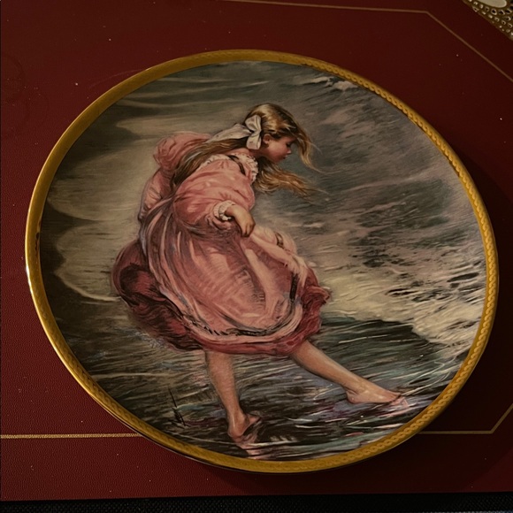 Antique Other - #0550+ Decorative Plate W/ Little Misses Young & Fair. In Pink Dress & Gold Trim